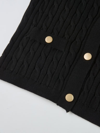 Gold Button Cable Cardigan - Black
