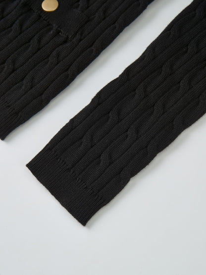 Gold Button Cable Cardigan - Black
