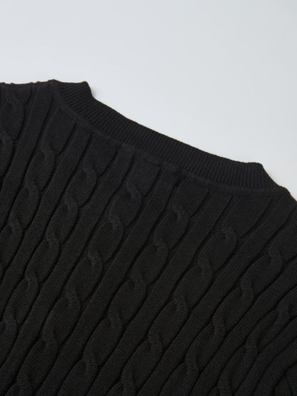 Gold Button Cable Cardigan - Black