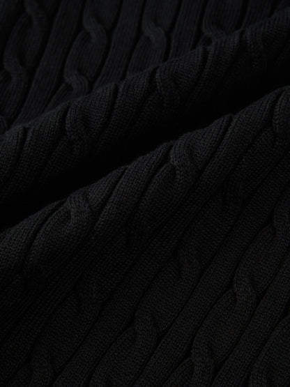 Gold Button Cable Cardigan - Black