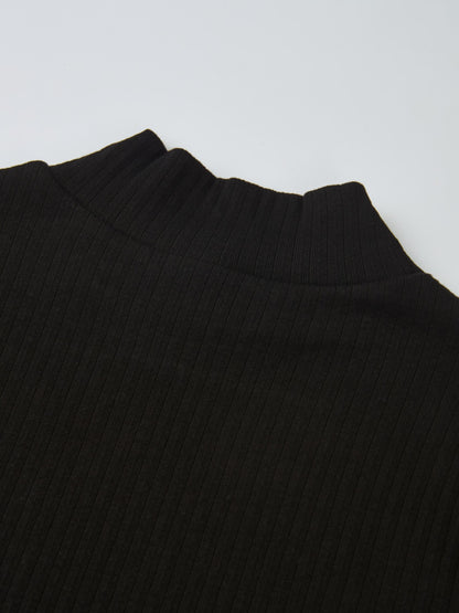 Ribbed Mock Neck Turtleneck - Black
