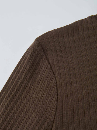 Ribbed Mock Neck Turtleneck - Chocolate Brown