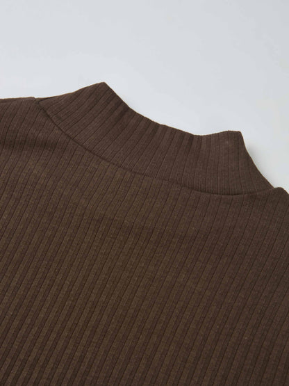 Ribbed Mock Neck Turtleneck - Chocolate Brown