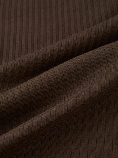 Ribbed Mock Neck Turtleneck - Chocolate Brown