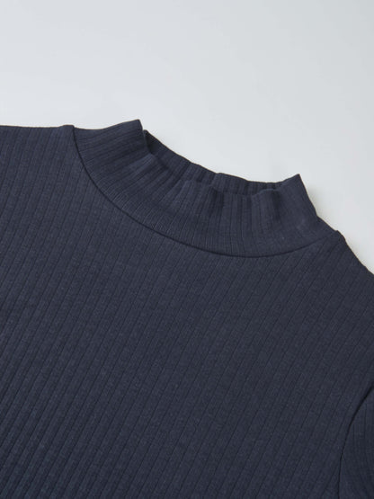 Ribbed Mock Neck Turtleneck - Navy