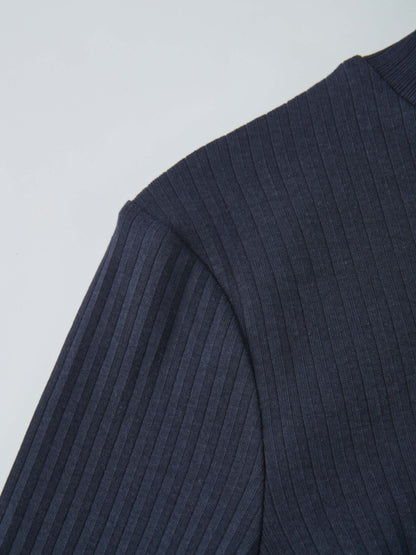 Ribbed Mock Neck Turtleneck - Navy