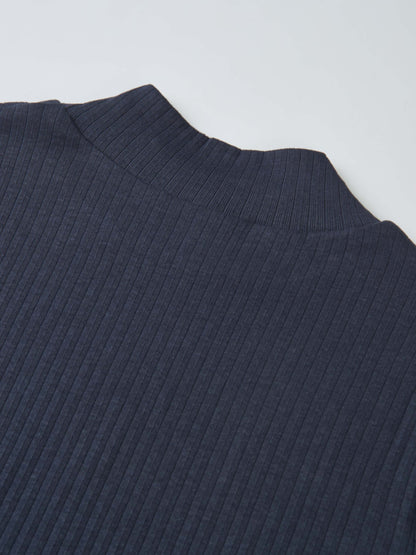 Ribbed Mock Neck Turtleneck - Navy