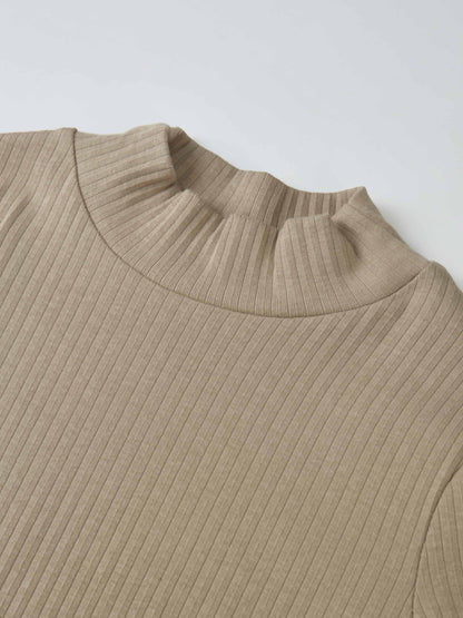 Ribbed Mock Neck Turtleneck - Warm Taupe