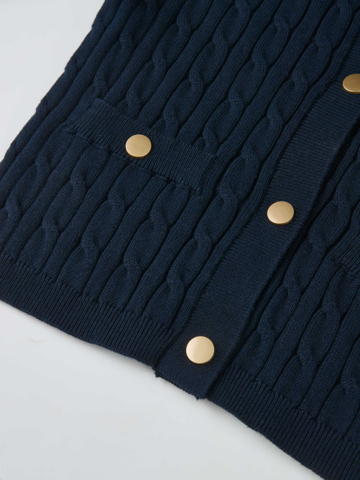 Gold Button Cable Cardigan - Navy