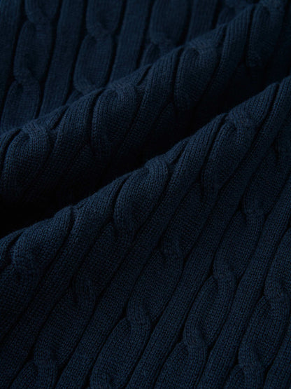 Gold Button Cable Cardigan - Navy