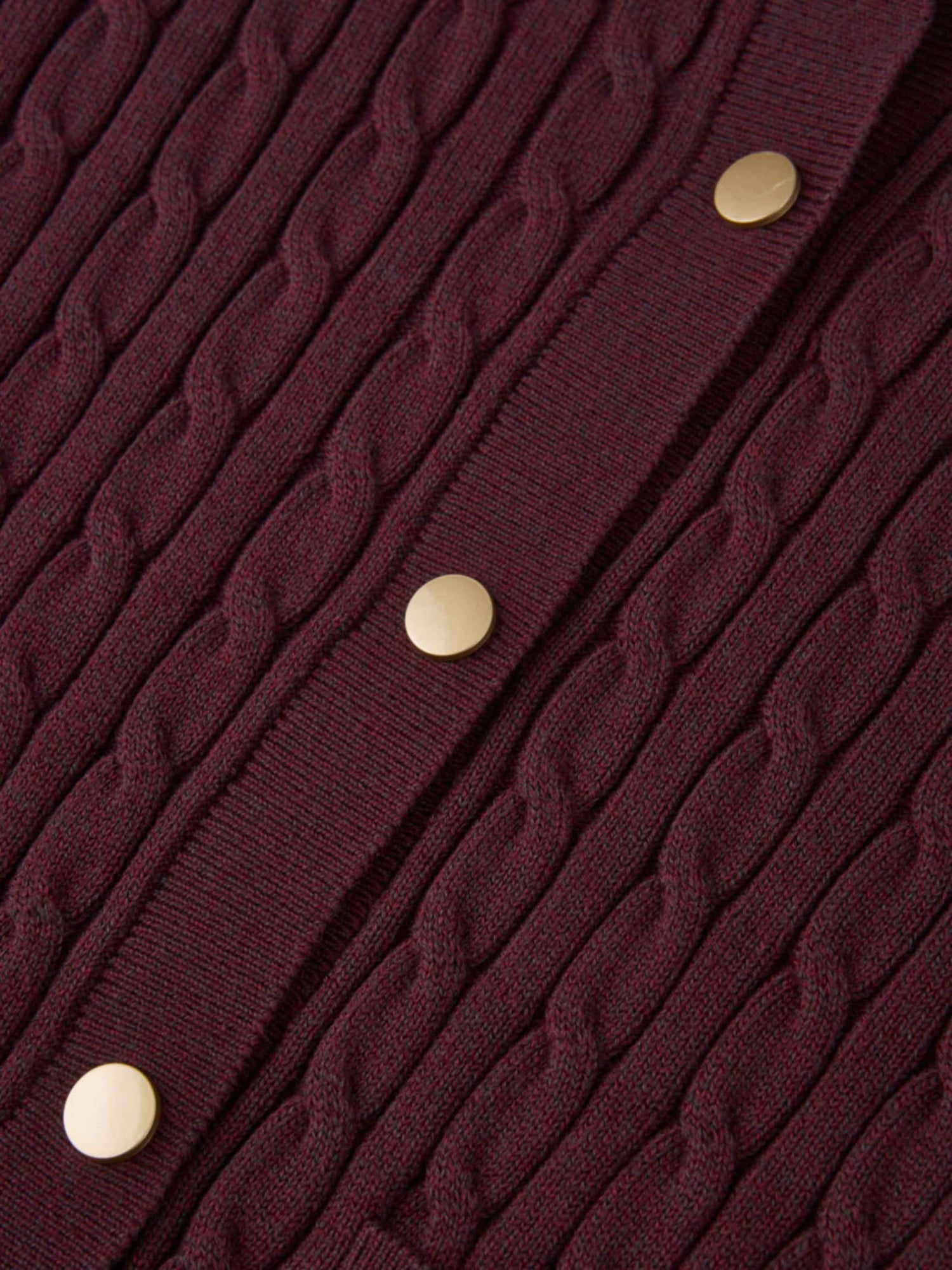 Gold Button Cable Cardigan - Burgundy