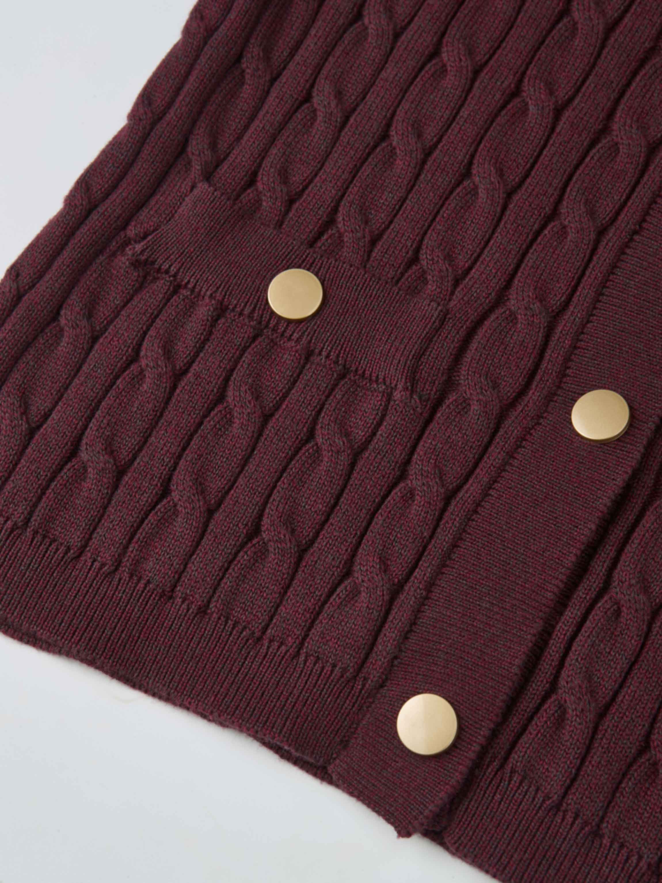 Gold Button Cable Cardigan - Burgundy