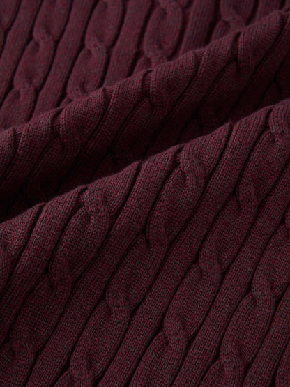 Gold Button Cable Cardigan - Burgundy