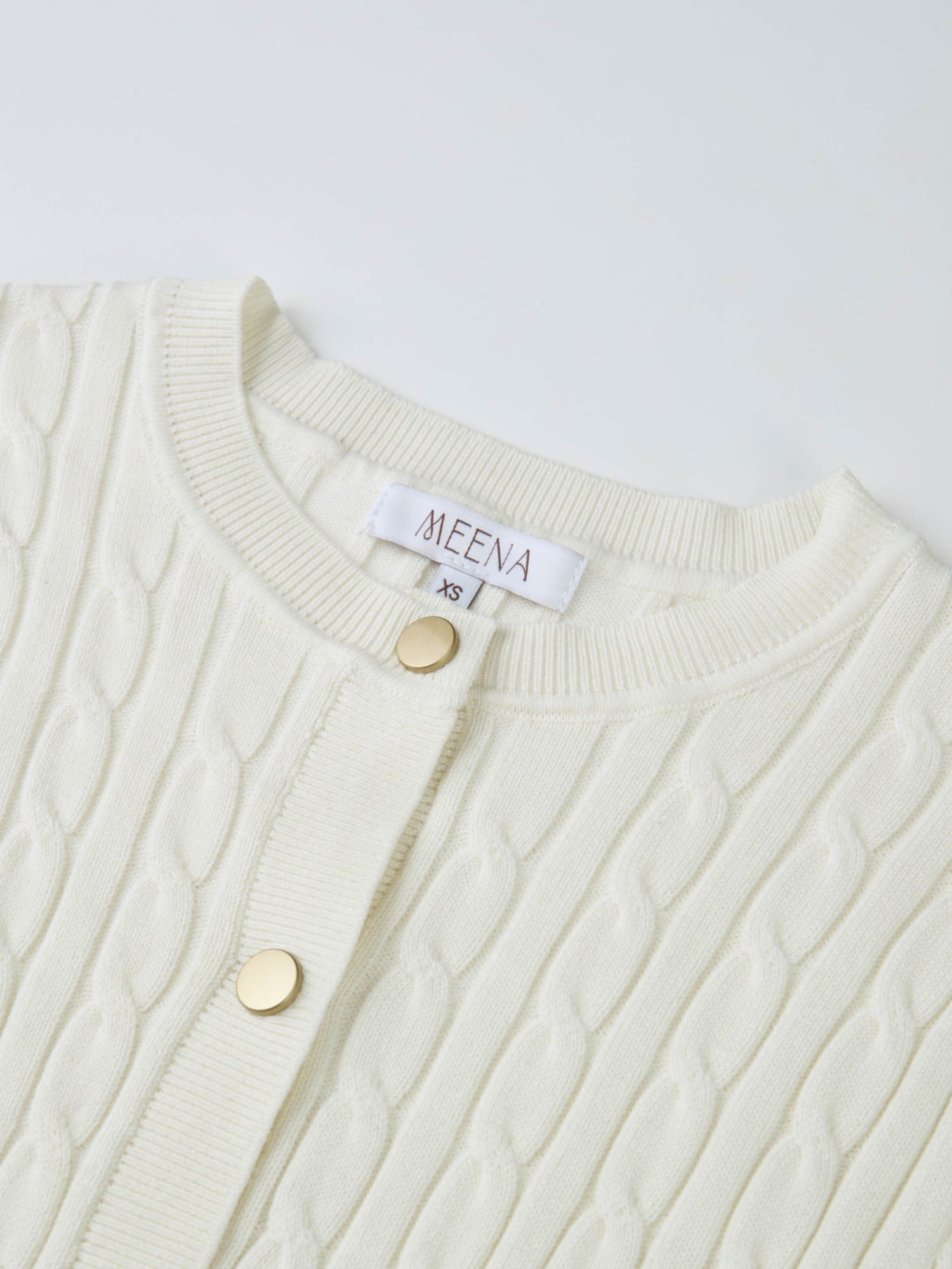 Gold Button Cable Cardigan - Cream