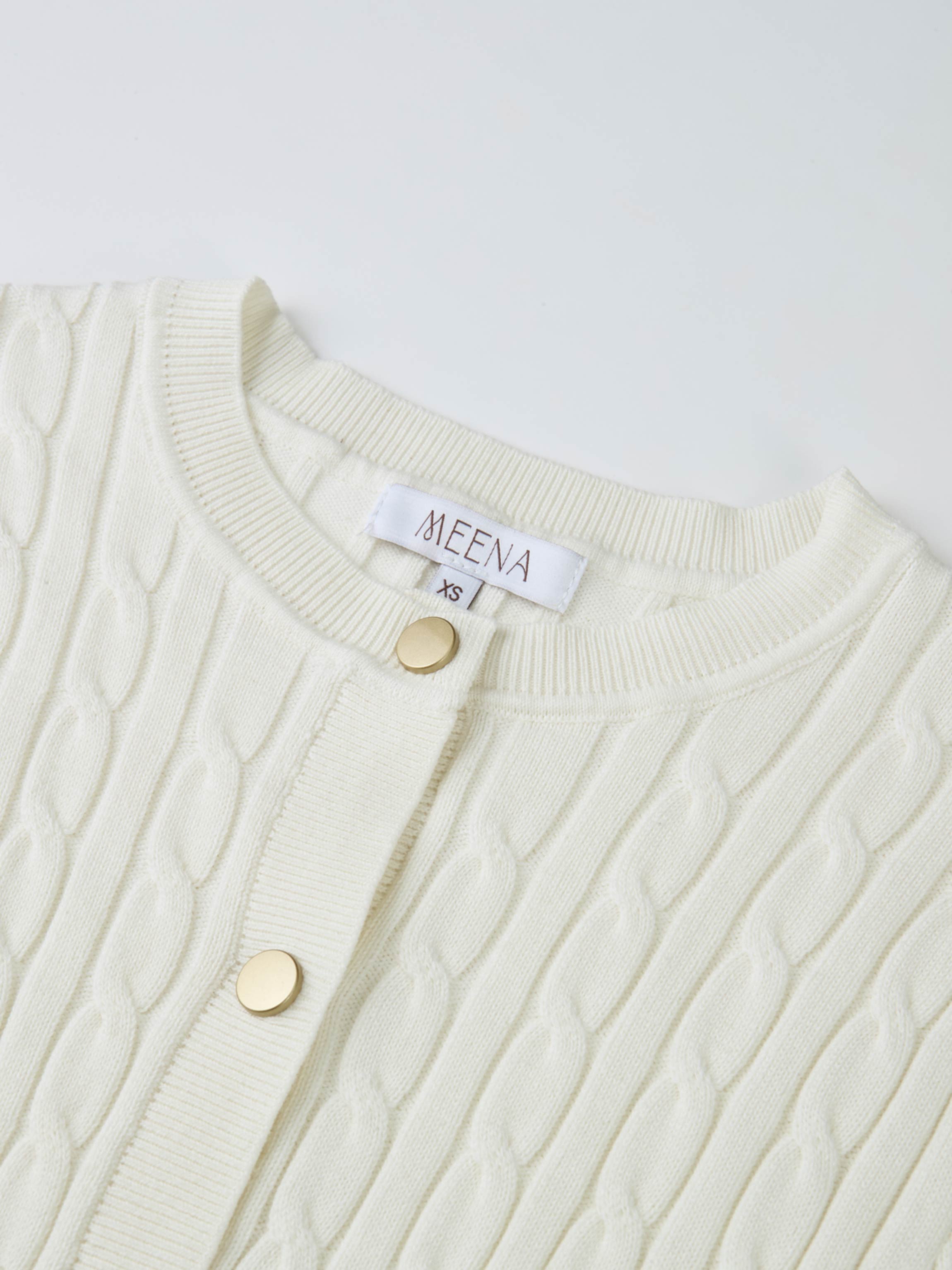 Gold Button Cable Cardigan - Cream