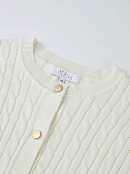 Gold Button Cable Cardigan - Cream