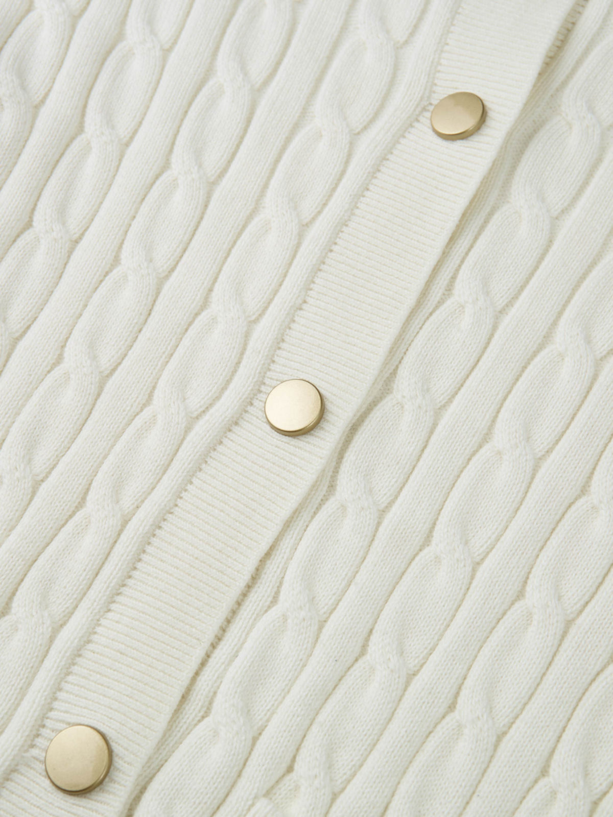 Gold Button Cable Cardigan - Cream