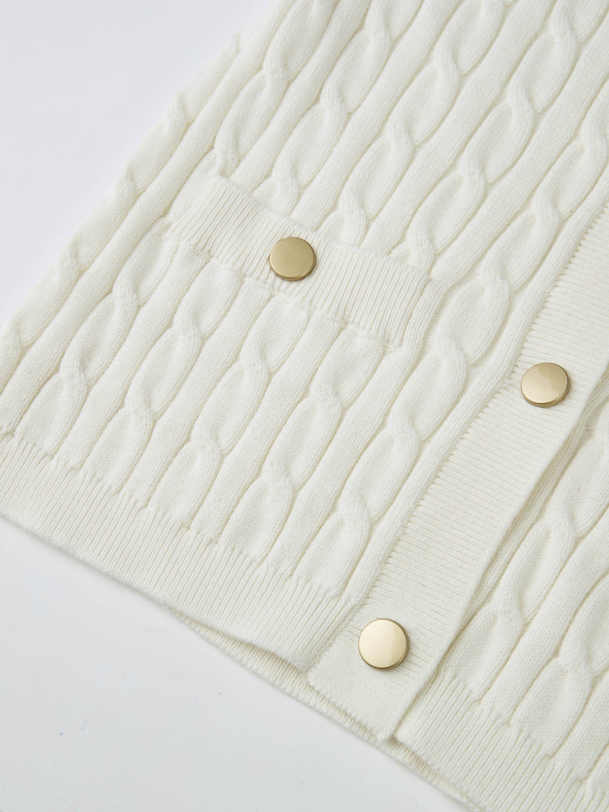 Gold Button Cable Cardigan - Cream