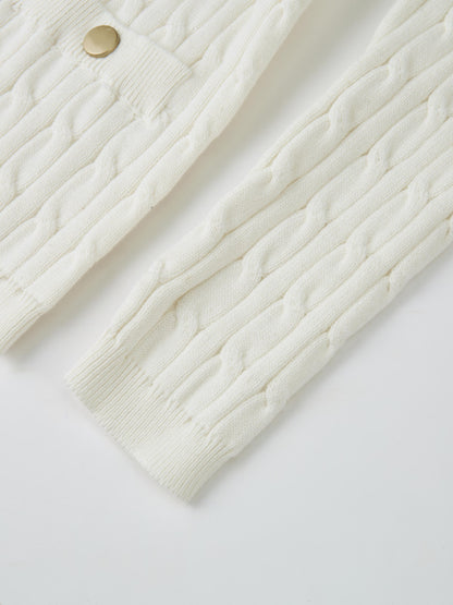 Gold Button Cable Cardigan - Cream