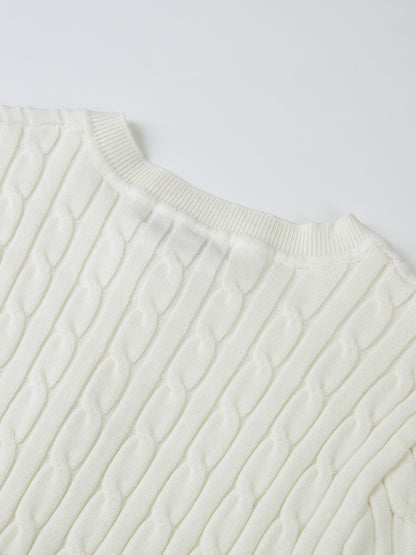 Gold Button Cable Cardigan - Cream