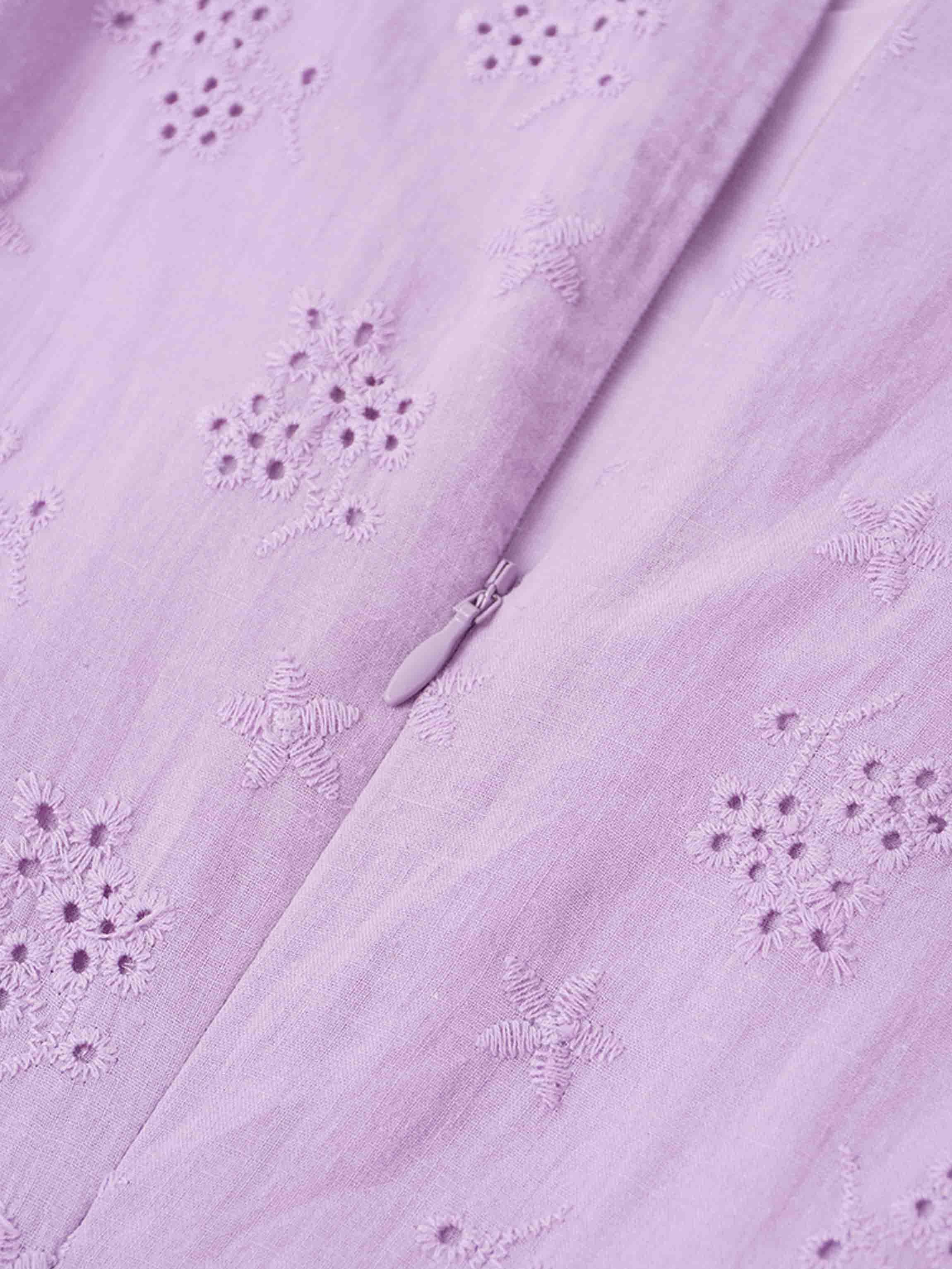 Asymmetrical Hem Eyelet Dress-Lavender