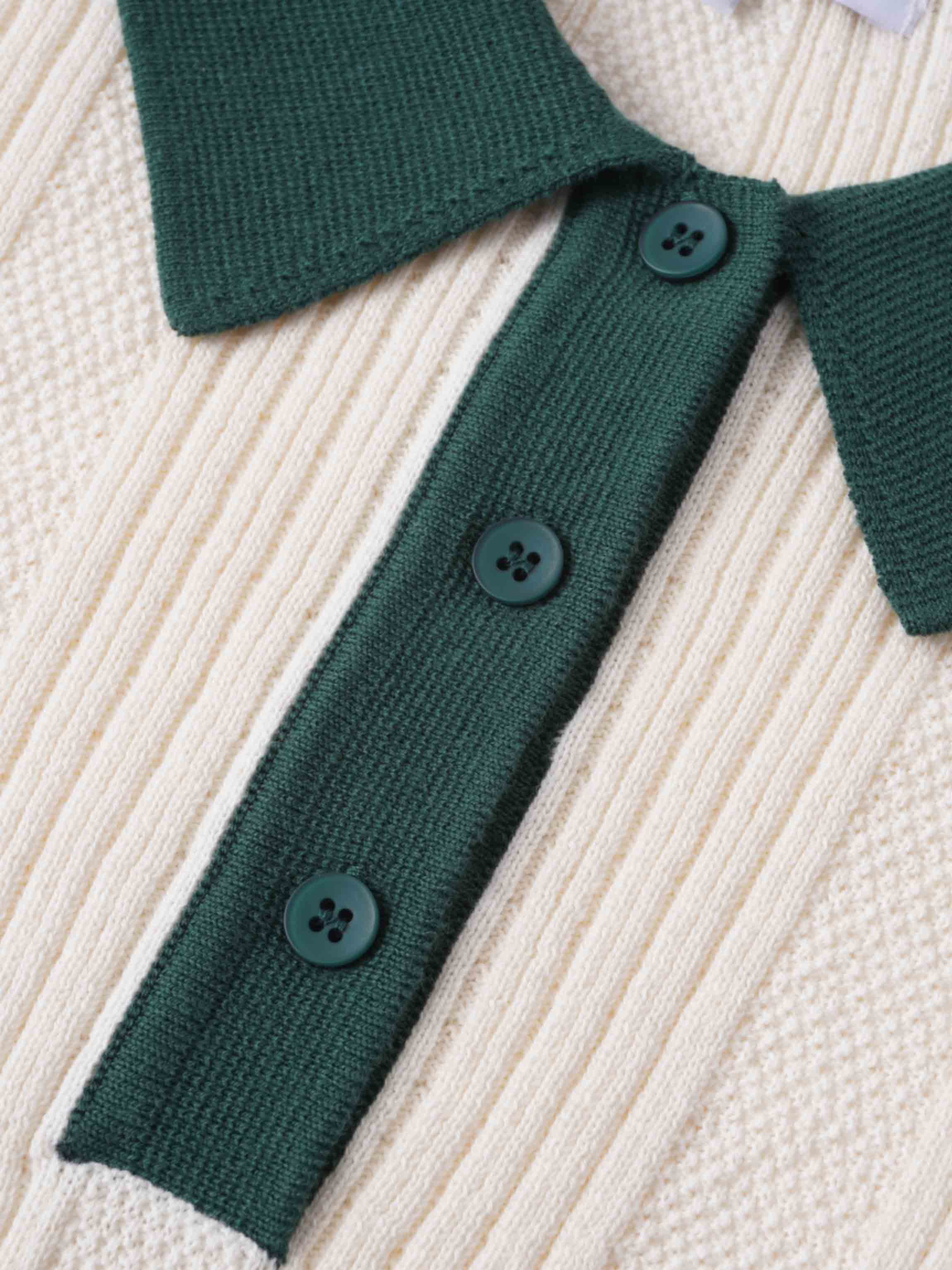 Knit Detail Collar Sweater-Cream/Green