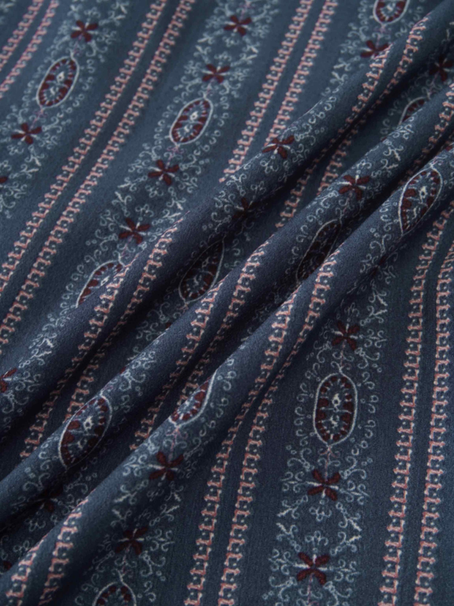 Button Down Flower Print Blouse-Blue Striped Medallion