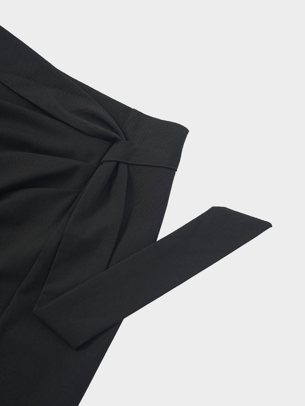 Side Loop Straight Maxi Skirt-Black