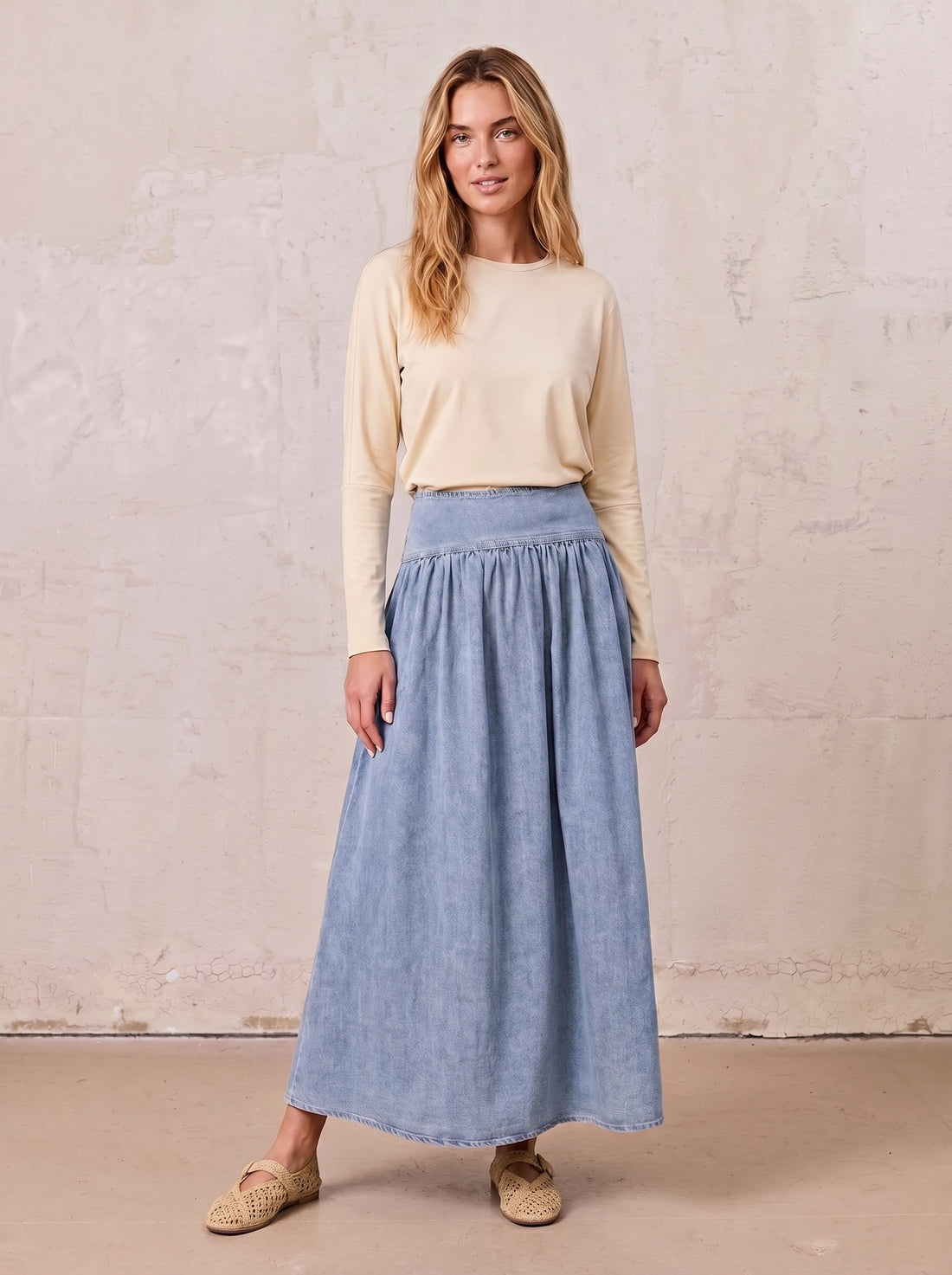 Crew Ribbed Dolman-Yellow