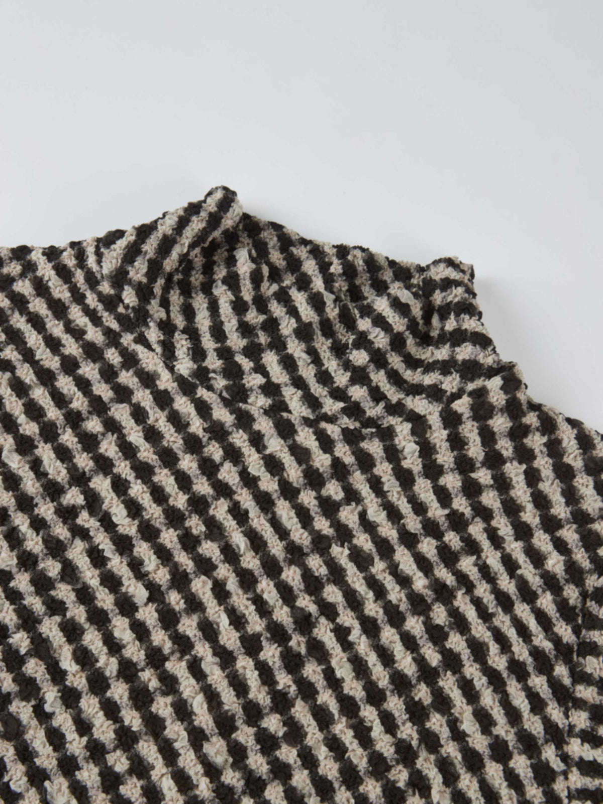 Printed Stretch Textured Turtle Neck - Black and White Checked
