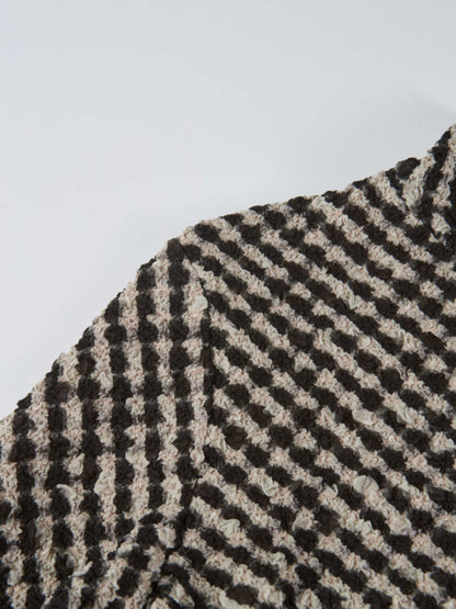 Printed Stretch Textured Turtle Neck - Black and White Checked