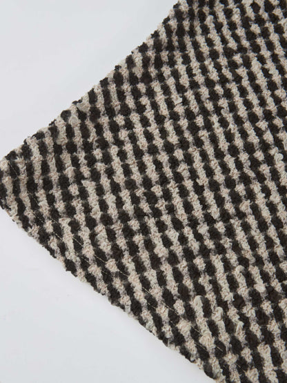 Printed Stretch Textured Turtle Neck - Black and White Checked