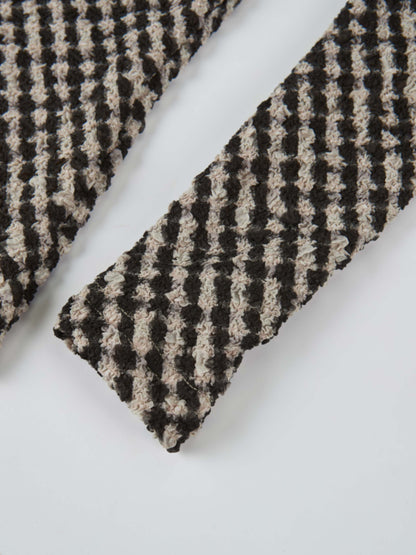 Printed Stretch Textured Turtle Neck - Black and White Checked