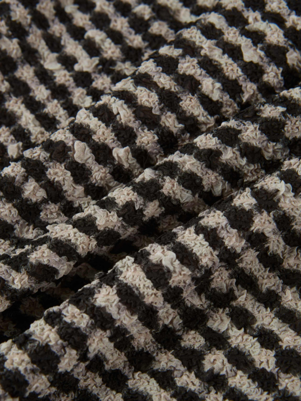 Printed Stretch Textured Turtle Neck - Black and White Checked