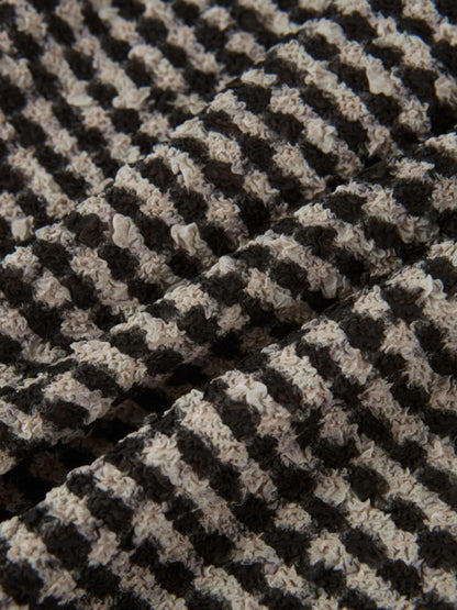 Printed Stretch Textured Turtle Neck - Black and White Checked