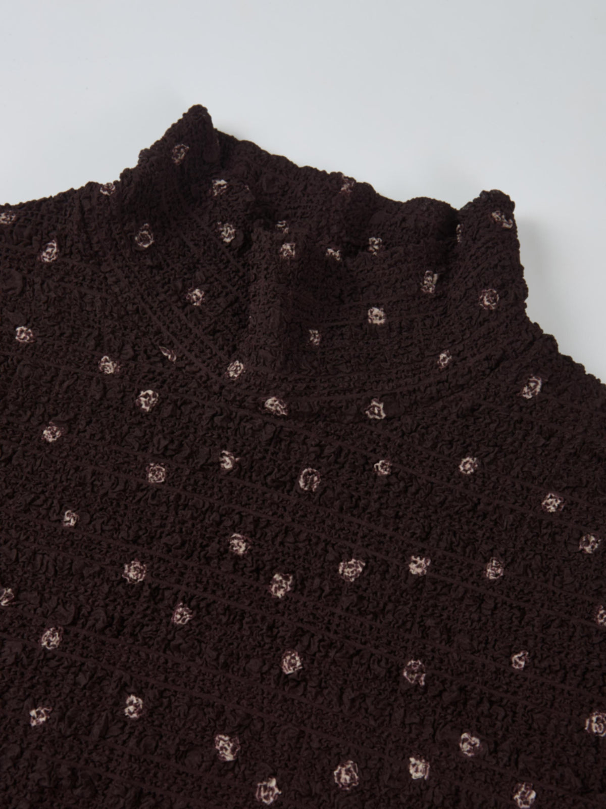 Printed Stretch Textured Turtle Neck - Brown Mini Rose