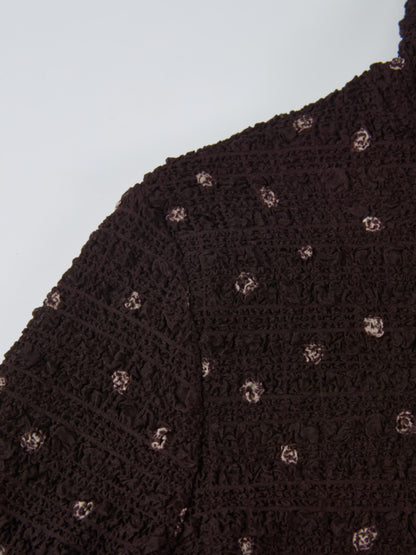 Printed Stretch Textured Turtle Neck - Brown Mini Rose