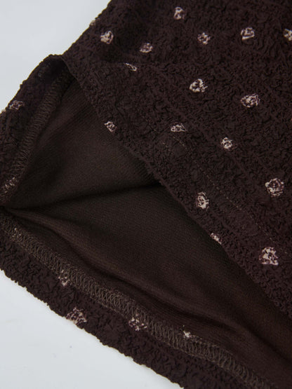 Printed Stretch Textured Turtle Neck - Brown Mini Rose