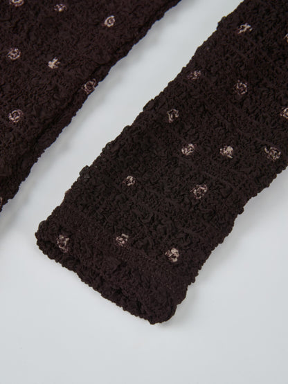 Printed Stretch Textured Turtle Neck - Brown Mini Rose