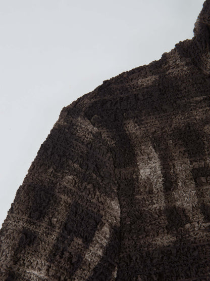 Printed Stretch Textured Turtle Neck - Grey and Black Plaid