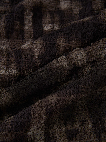 Printed Stretch Textured Turtle Neck - Grey and Black Plaid