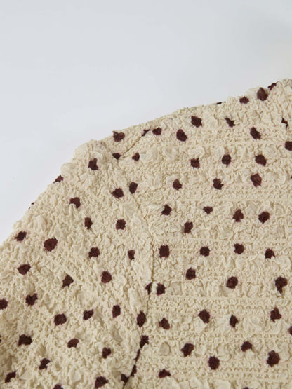 Printed Stretch Textured Turtle Neck - Cream/Burgundy Dots
