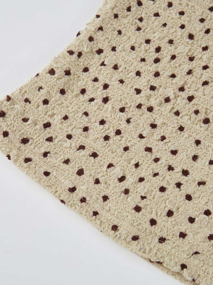 Printed Stretch Textured Turtle Neck - Cream/Burgundy Dots