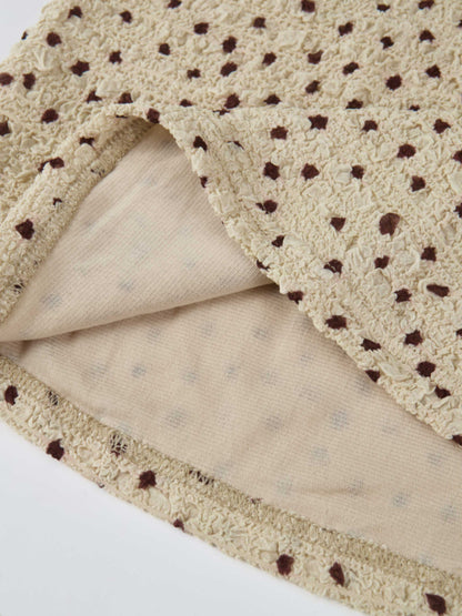 Printed Stretch Textured Turtle Neck - Cream/Burgundy Dots