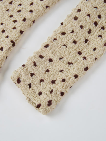 Printed Stretch Textured Turtle Neck - Cream/Burgundy Dots