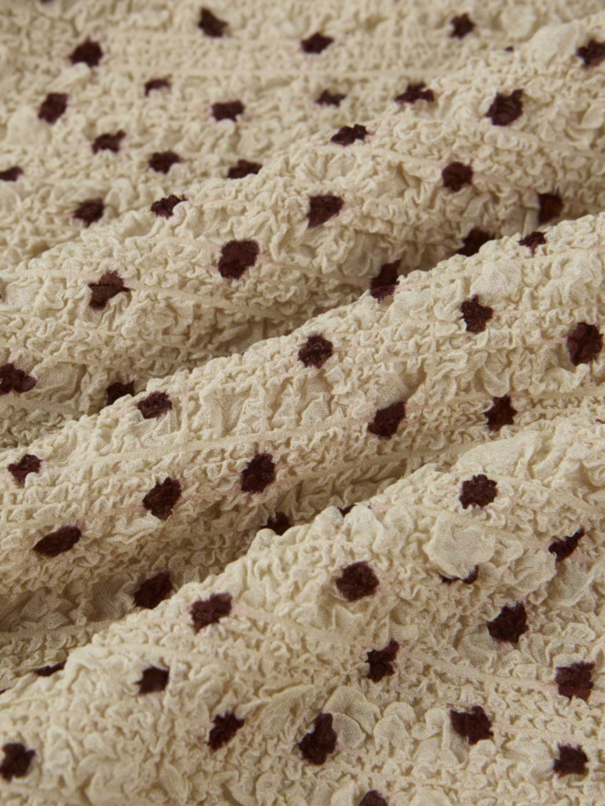Printed Stretch Textured Turtle Neck - Cream/Burgundy Dots