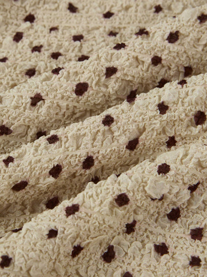 Printed Stretch Textured Turtle Neck - Cream/Burgundy Dots