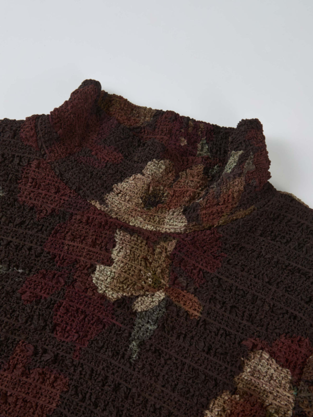 Printed Stretch Textured Turtle Neck - Brown Floral