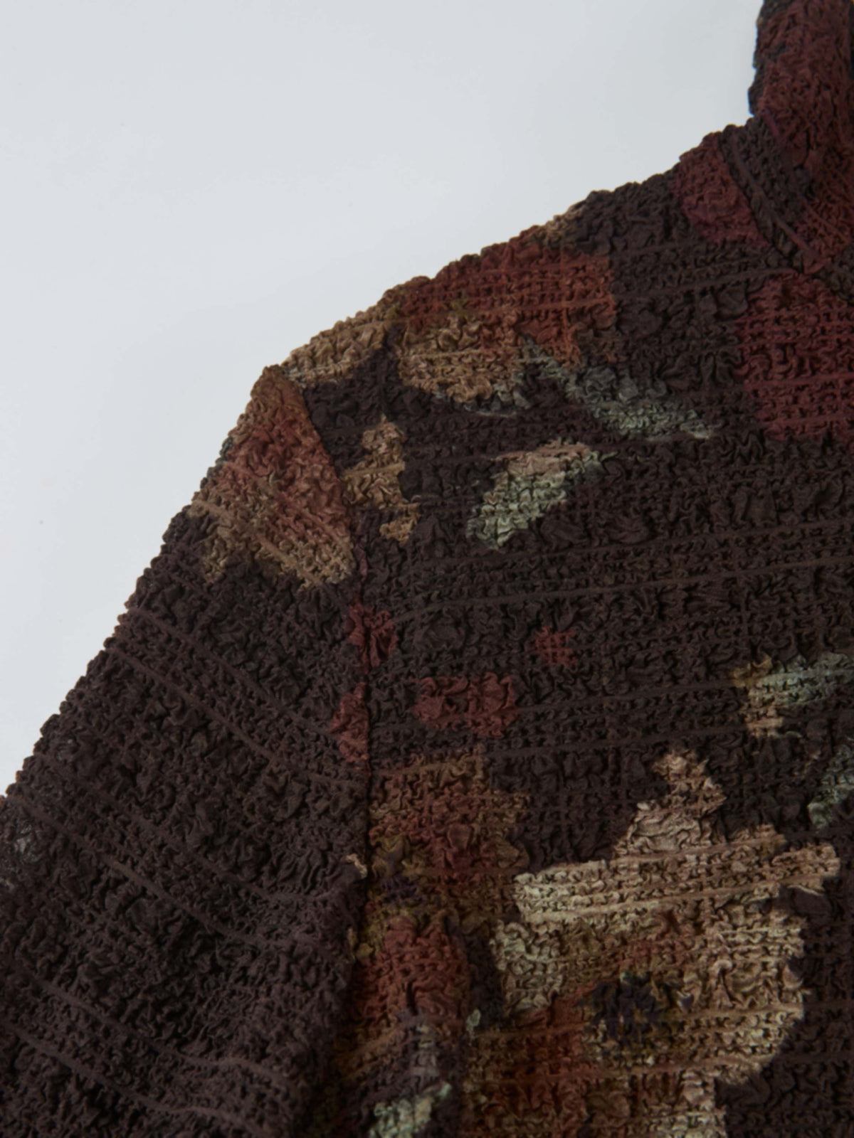 Printed Stretch Textured Turtle Neck - Brown Floral