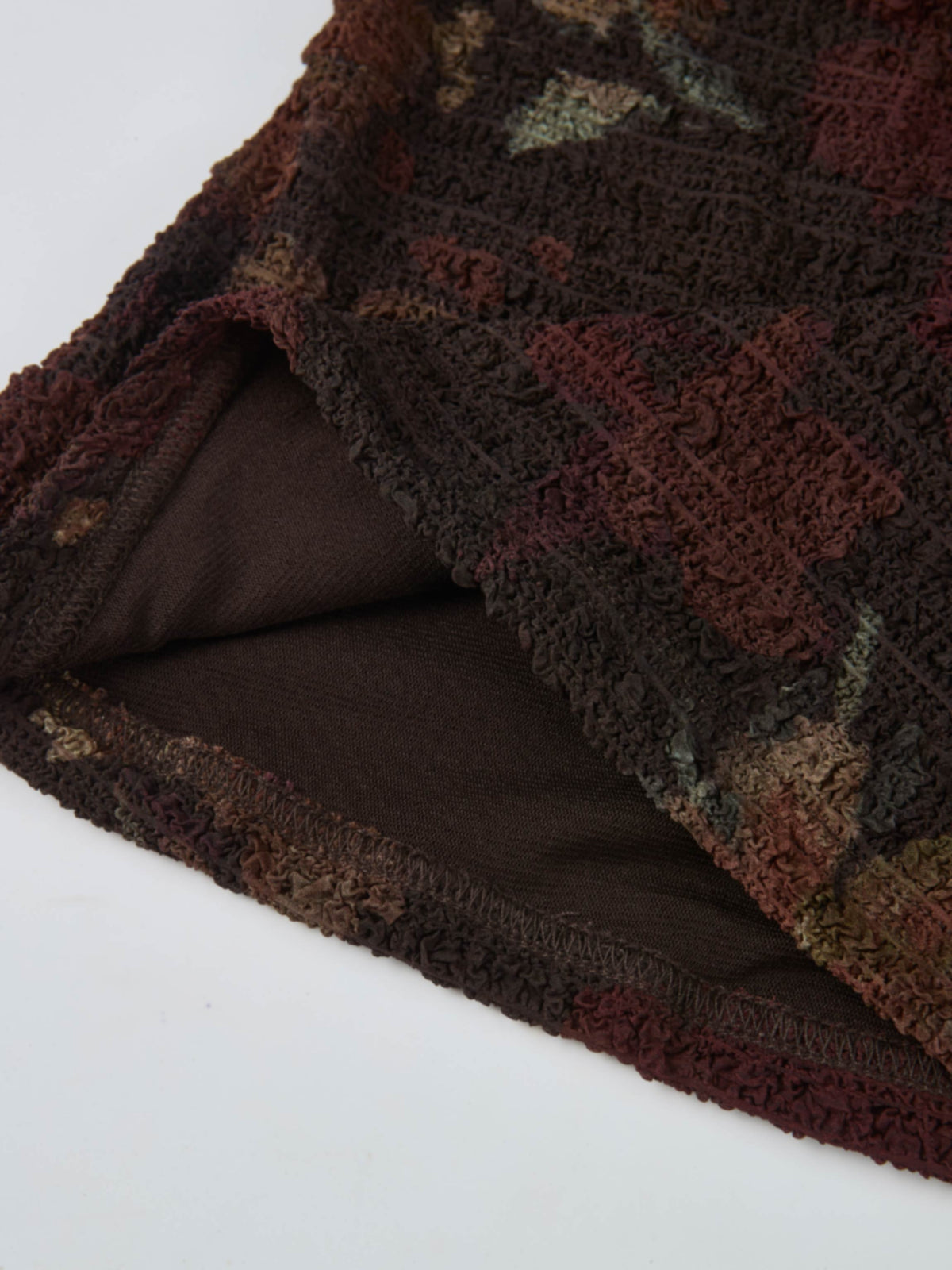 Printed Stretch Textured Turtle Neck - Brown Floral